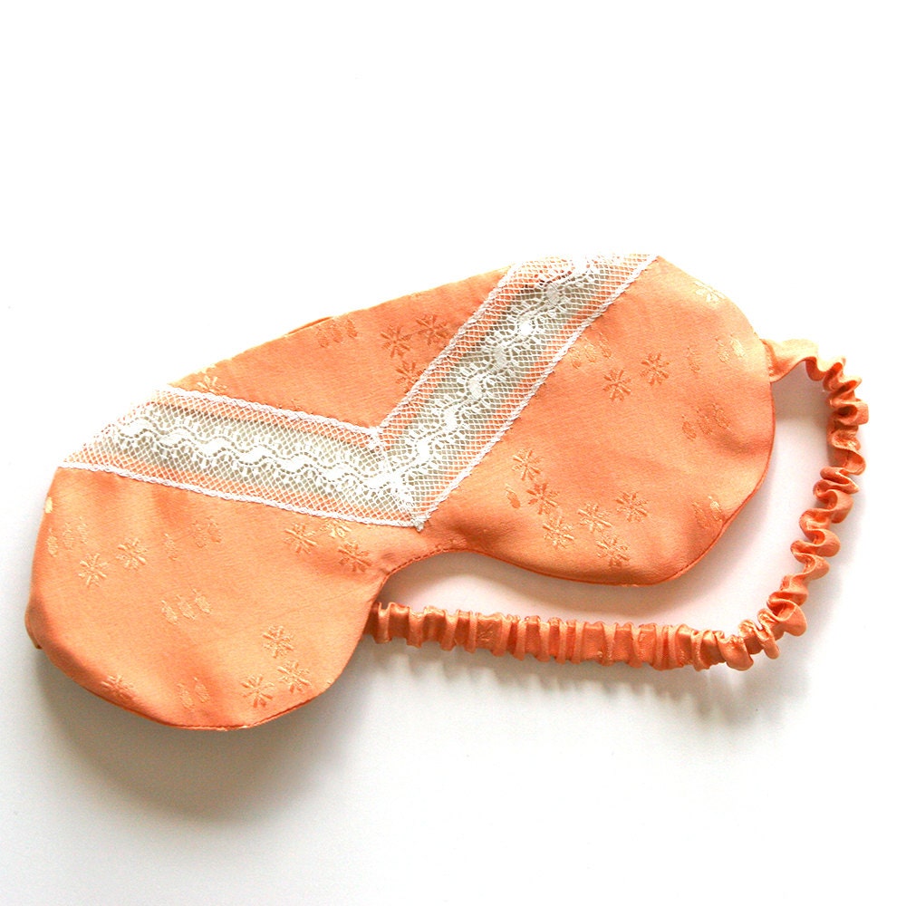 Sleep Eye Mask Eyemask Lingerie / Nectarine White Vintage Silk Jacquard - Clarice Private Eye Sleep Mask