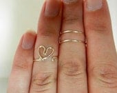 Knuckle Rings, Mid Finger Rings, Midi Rings, Silver Heart Ring, Set of 3 Adjustable Rings