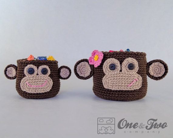 Instant Download -  PDF CROCHET PATTERN - Monkey Crochet Baskets - 2 sizes - Permission to Sell Finished Items
