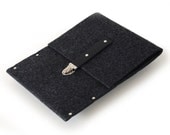 Surface Case Sleeve Cover black synthetic felt and genuine leather Unisex Men's handmade by SleeWay Studio