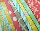 SUMMER SURPRISE bunting/pennant flags in bright colors, yellow, green, aqua and pink....Bright and Beautiful