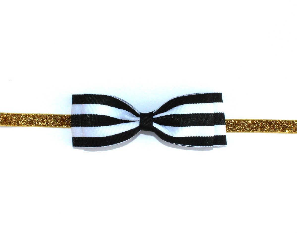 NEW Large Boutique Bows - The Alice Collection - Handmade 1 1/2" Wide Striped Grosgain Bow on CHOICE of Glitter Elastic - CUSTOM - Nautical