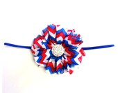NEW 2013 - The FIREWORK Headband with large pave button on Skinny elastic - 4th of July, Labor Day, newborn child girl