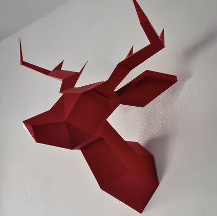 Dark Red Foldeer - Deer Head Papertoy