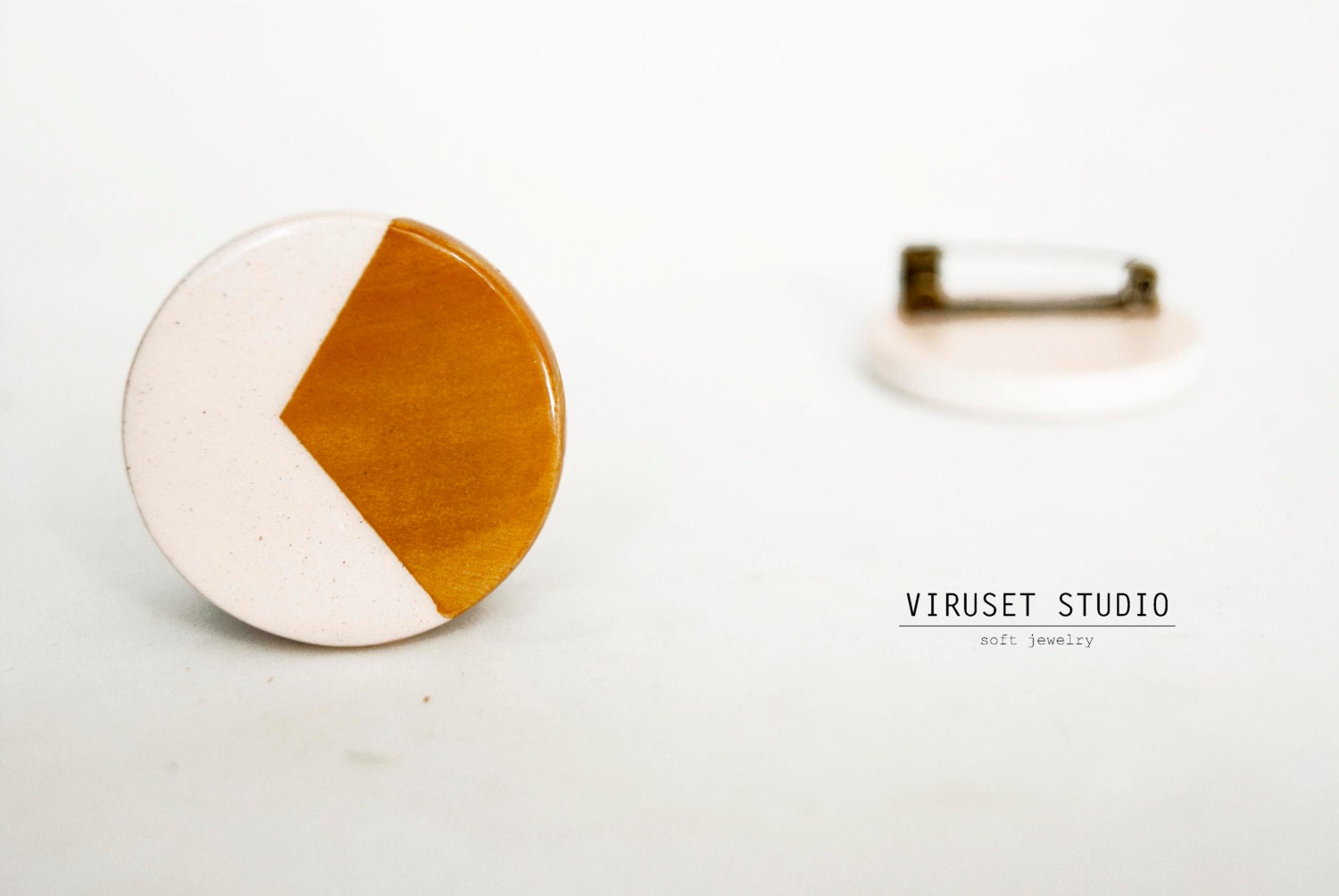 Geometric ceramic circle brooch for men or women. Scandinavian minimalist design.Modern Pin Brooch by Viruset Studio