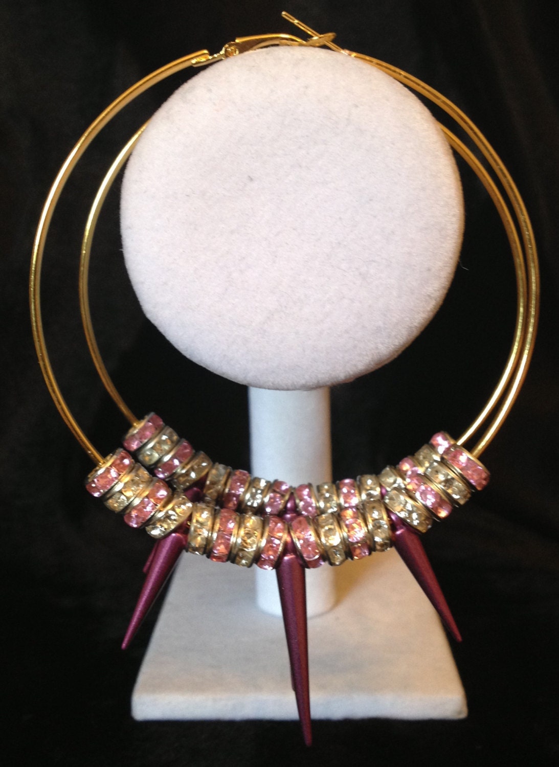 Silver and Pink Crystal with Pink Spike Hoop Earrings