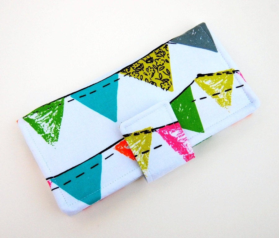Bunting Flags Bifold Wallet - Smart Phone Clutch - Aqua by Michael Miller - Wristlet Option - IN STOCK