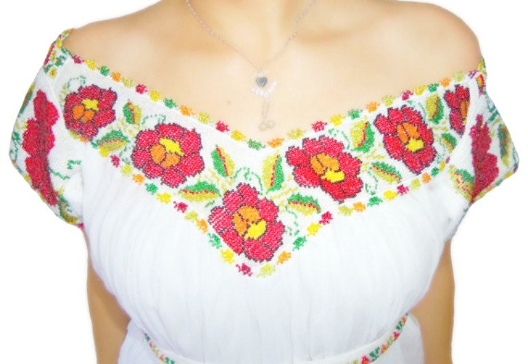 Diosa de la luna maya Handmade Embroidered Chaquira beaded wedding mexican dress