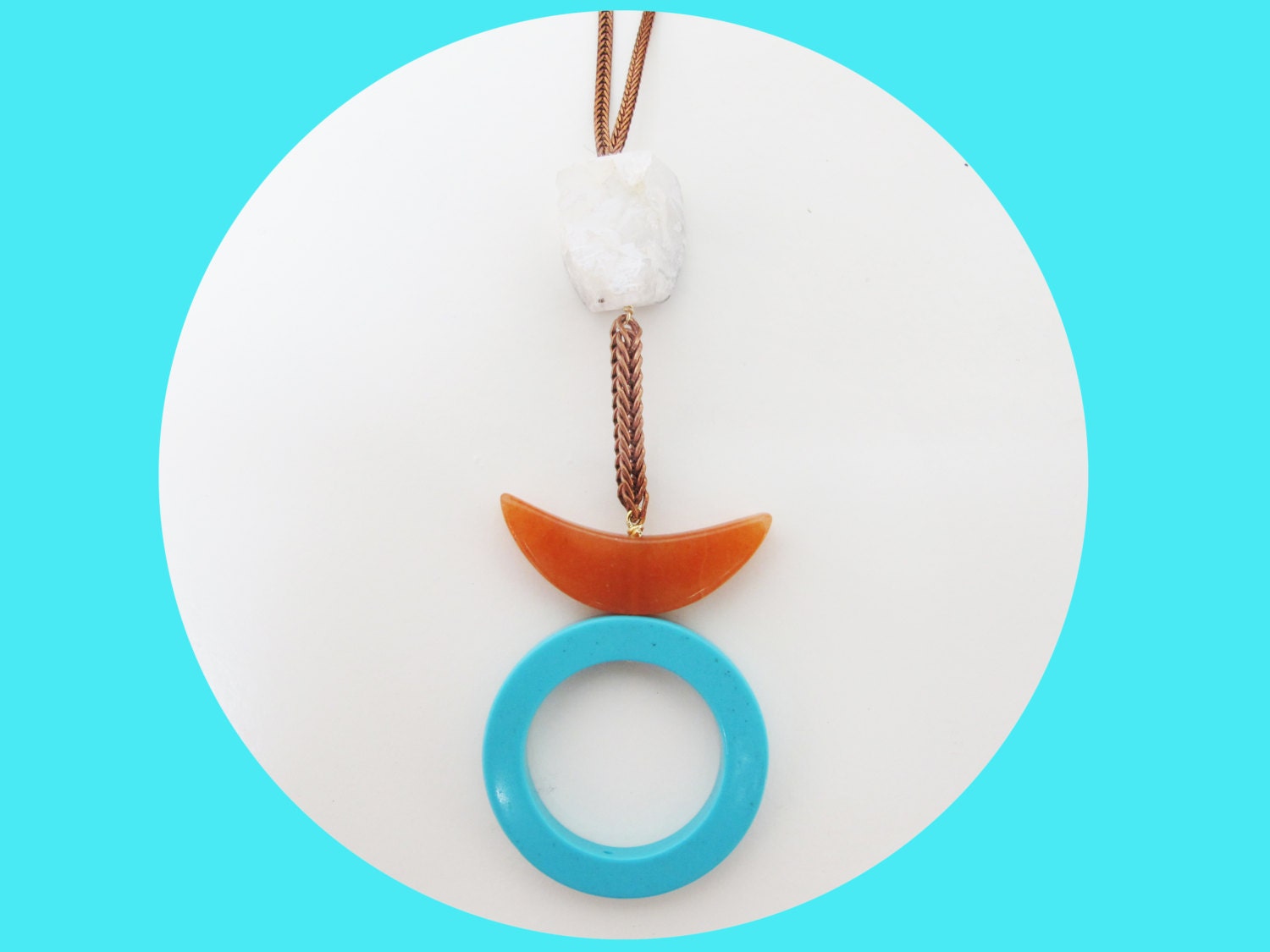Moon Circular Necklace Crystal Orange Blue Copper Chain