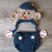 Sock Monkey Hat & Diaper Cover with Baseball Theme (Newborn or 3-6 month size)