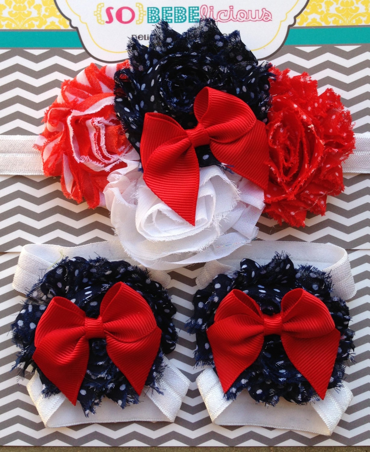 SALE- NEW Independence Day American Baby Girl 4th of July Patriotic Princess Shabby Headband Shabby Shoes 0-5 months 5-12 months red white