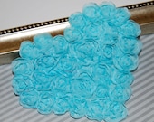 Chiffon Hearts 3 pcs  - Large Tiffany Blue Aqua Shabby Chic Hearts -  Rosette Heart Applique - Valentines Day Hearts Fabric Hearts 4.75"