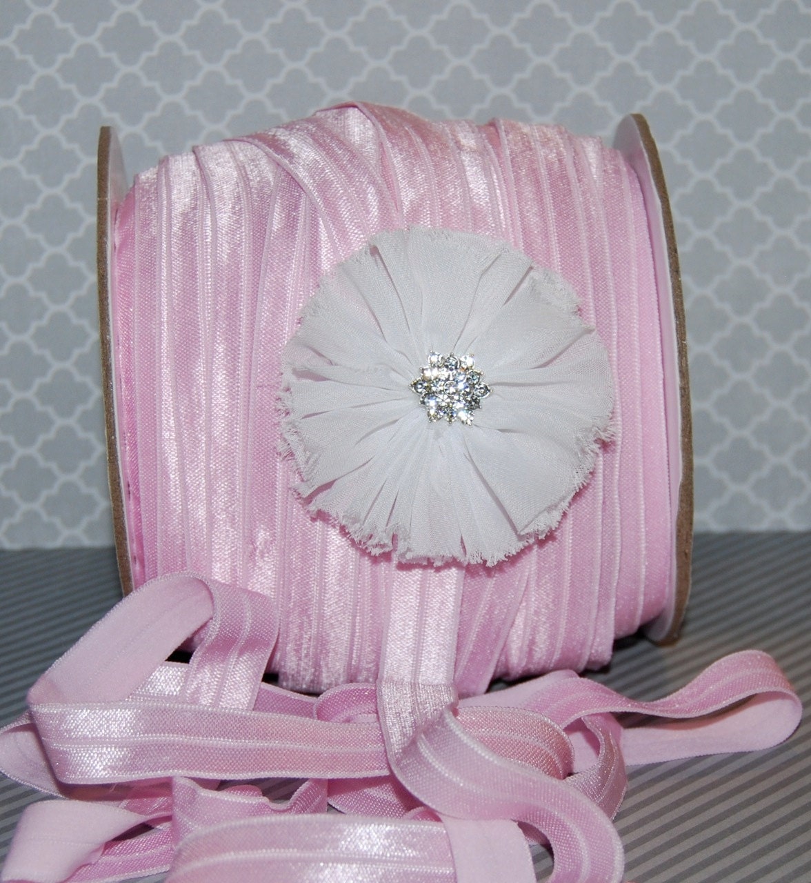Light Pink Fold Over Elastic - Shiny FOE 5/8" inch  Baby Headbands  Hair Ties  Satin Elastic Soft stretch - 5 yards - Elastic FOE 15mm wide