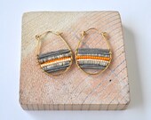 Grey/Orange Heishi Conus Shell Snowshoe Earrings