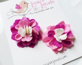 CUSTOM ORDER - stacey18 - Purple, Pink & Ivory Felt Flower Hair Clip Set