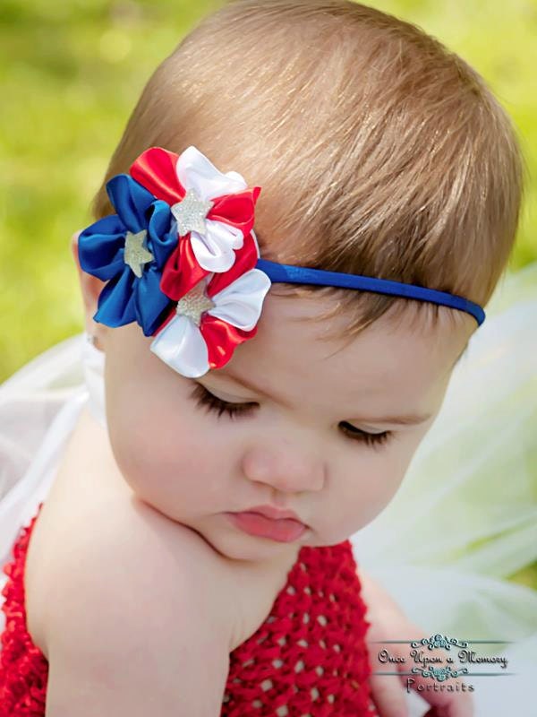 AMERICAN FLAG Red, White & Blue STARS Satin Flower Girls Headband