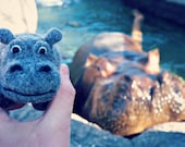 Happy Gray Hippo - Needle Felted Wool Sculpture - Made to Order