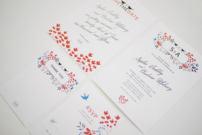 Flower Monogram Printable Wedding Invitation Set of 4