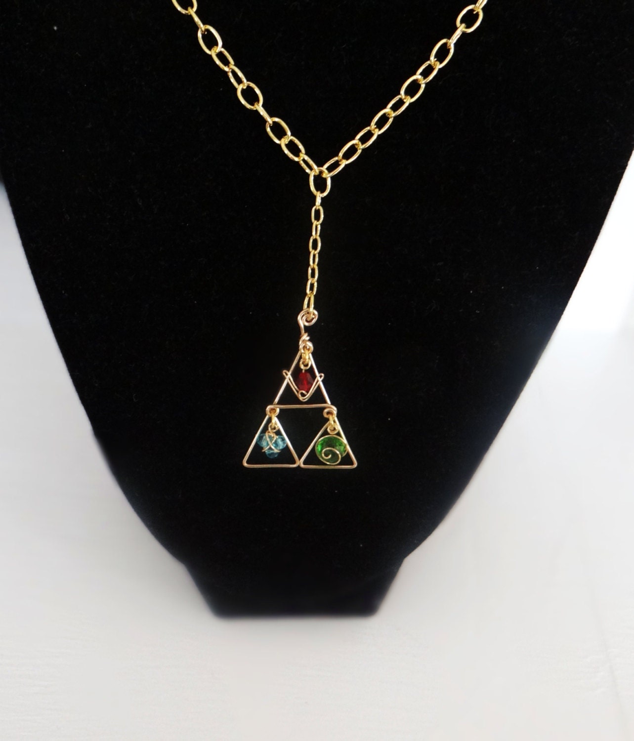 The Legend of Zelda Inspired Golden Choker with Hanging Triforce and Spiritual Stones