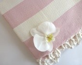 Organic Bamboo Turkish Towel, Bath, Natural Peshtemal, Hammam, spa, yoga, beach, Bath and Beauty, Mother's Day  Gift, White and Pink