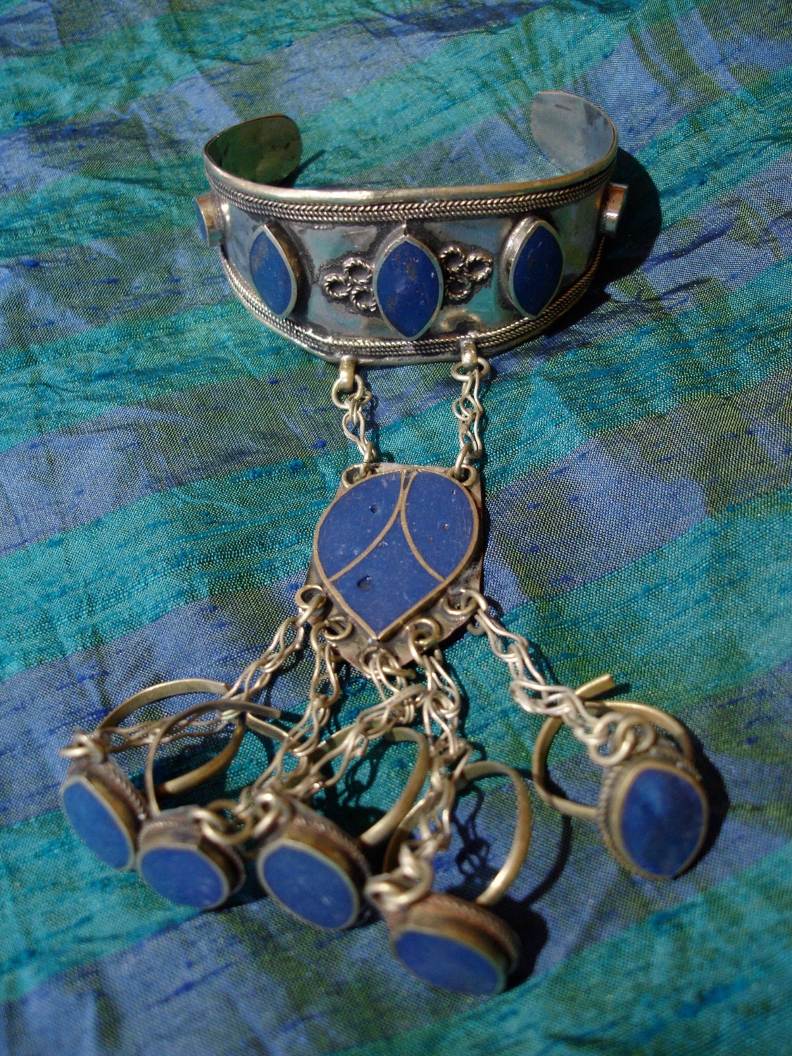 Afghani blue hand piece five ring bracelet  for Tribal fusion dance (12)