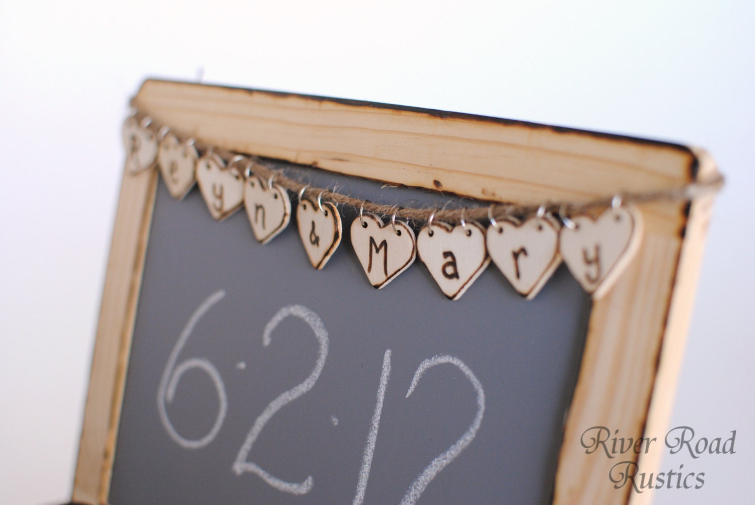 Personalized Mini Wooden Heart Wedding Banner - You Select Wording