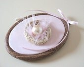 Hand Embroidered Wall Hanging Nest with Eggs- PINK PEARLS - Shabby Chic
