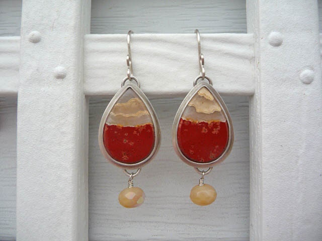 Jasper and Opalized Bead Sterling Silver Ear Wire Earrings
