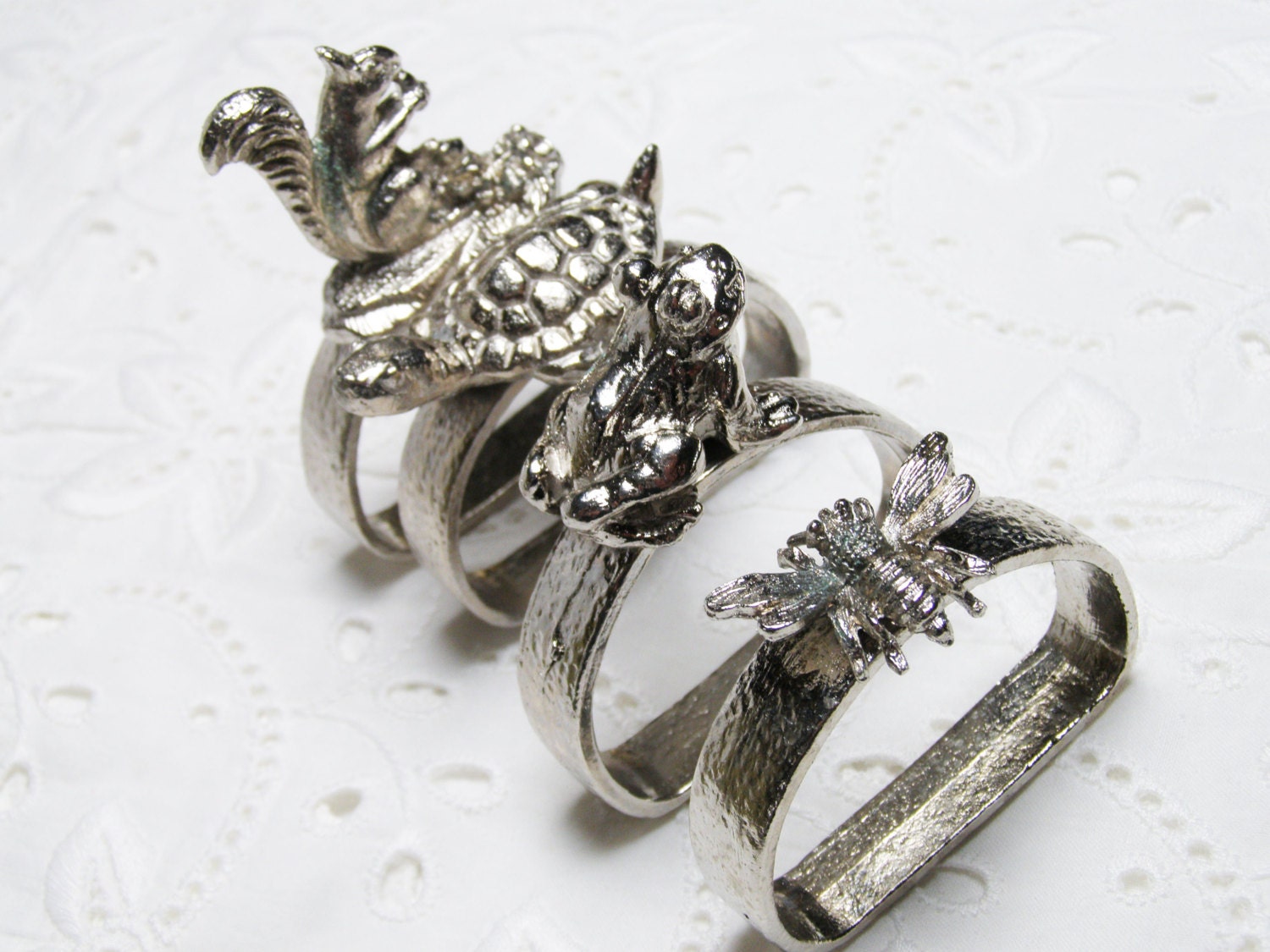 Vintage Pewter Animal Napkin Rings, Set of FOUR