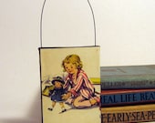 ORNAMENT GIRL & DOLL Handmade Ornament from Vintage Upcycled Book Childrens Reader Christmas Ornament Doll Ornament