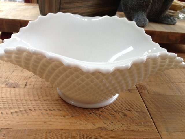 White Milk glass diamond patterned bowl