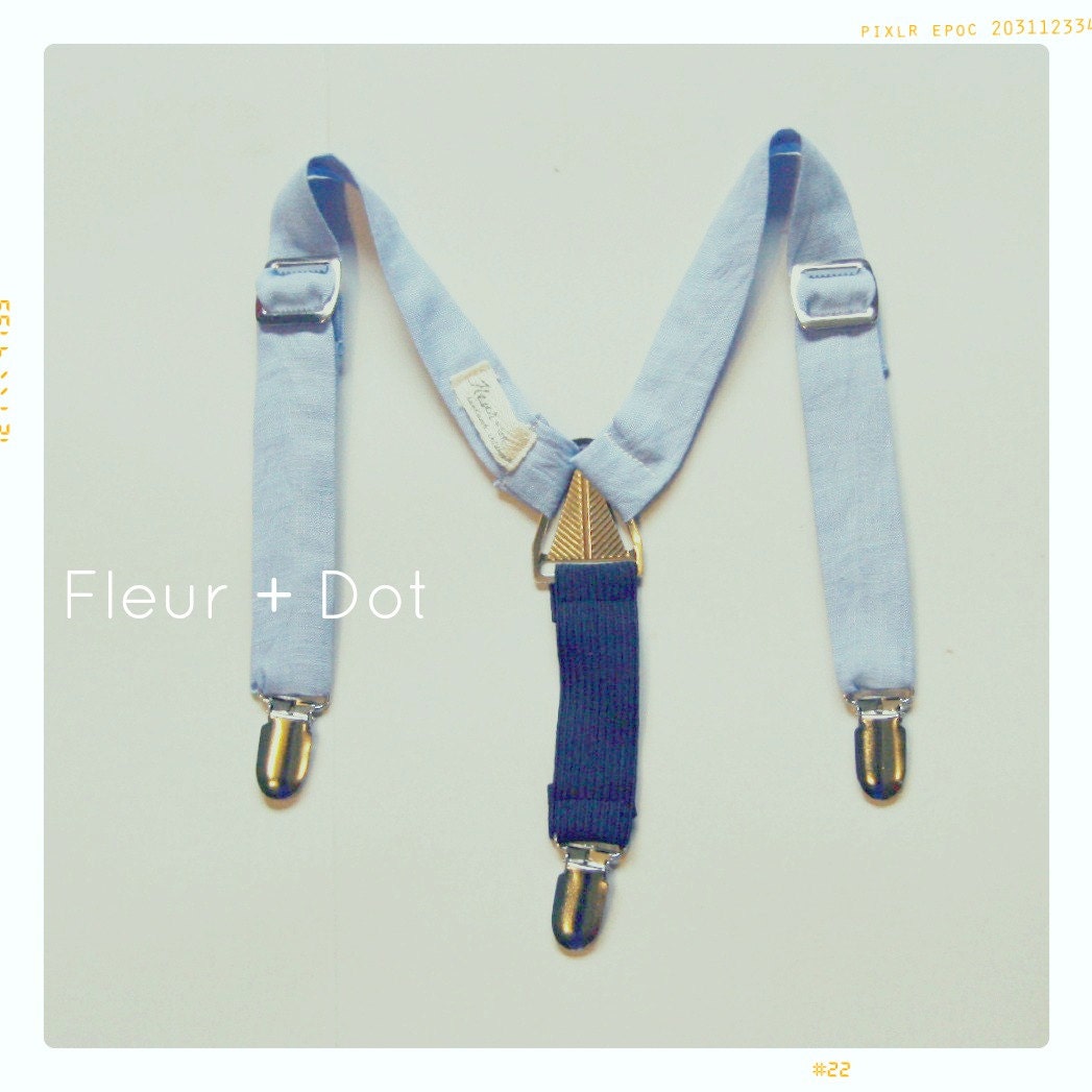 Kids Suspenders: The Chambray Blue Linen Brother Suspenders Spring Summer Collection by Fleur and Dot
