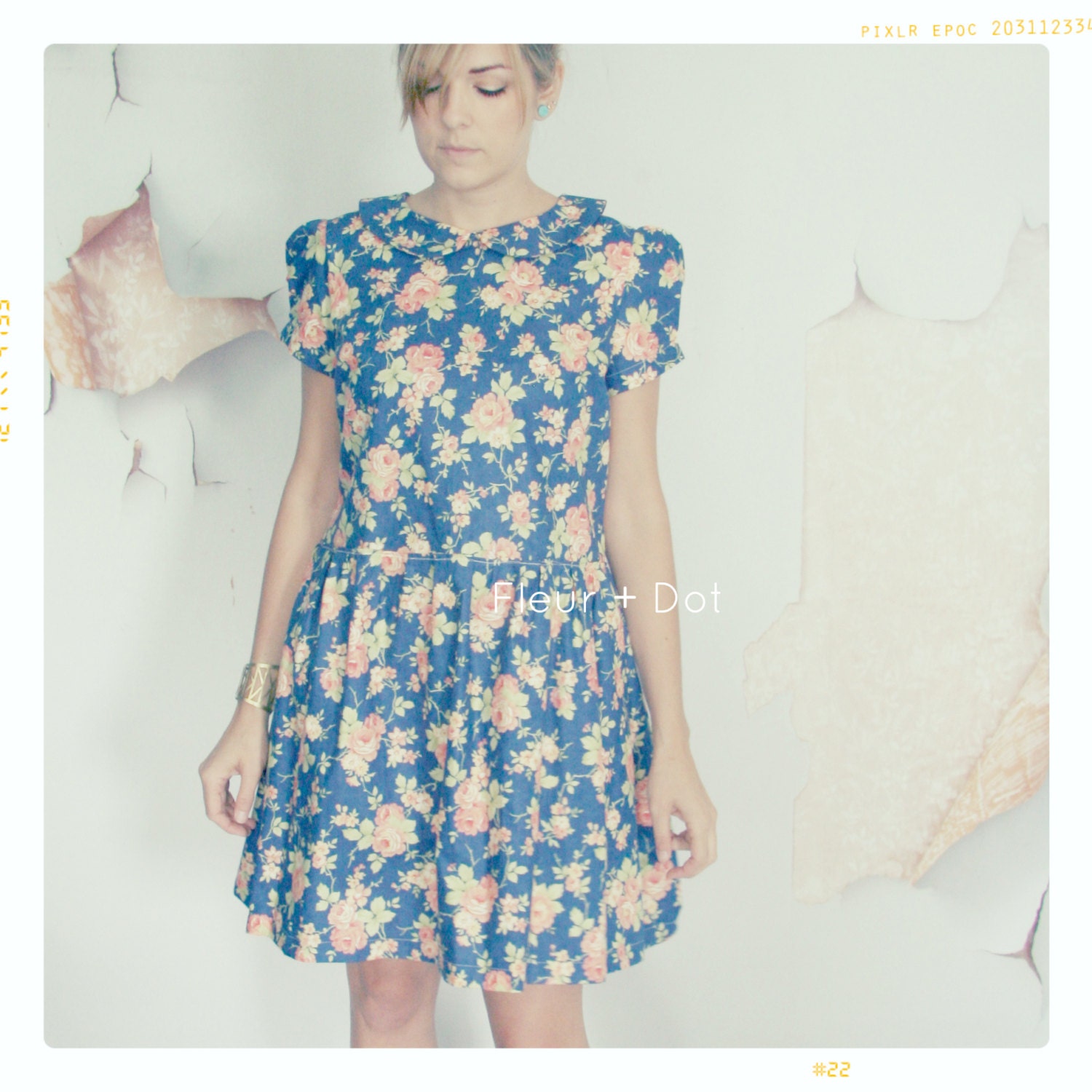 WOMENS Vintage Rose Floral Peter Pan Collar Dress with Full Skirt and Puff Sleeves from Fleur and Dot Spring Summer 13