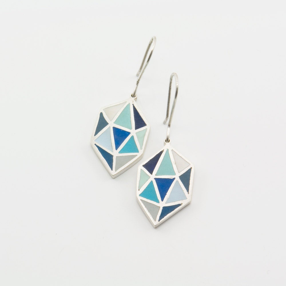 POLIEDRA multicolor sterling silver and polymer clay earrings