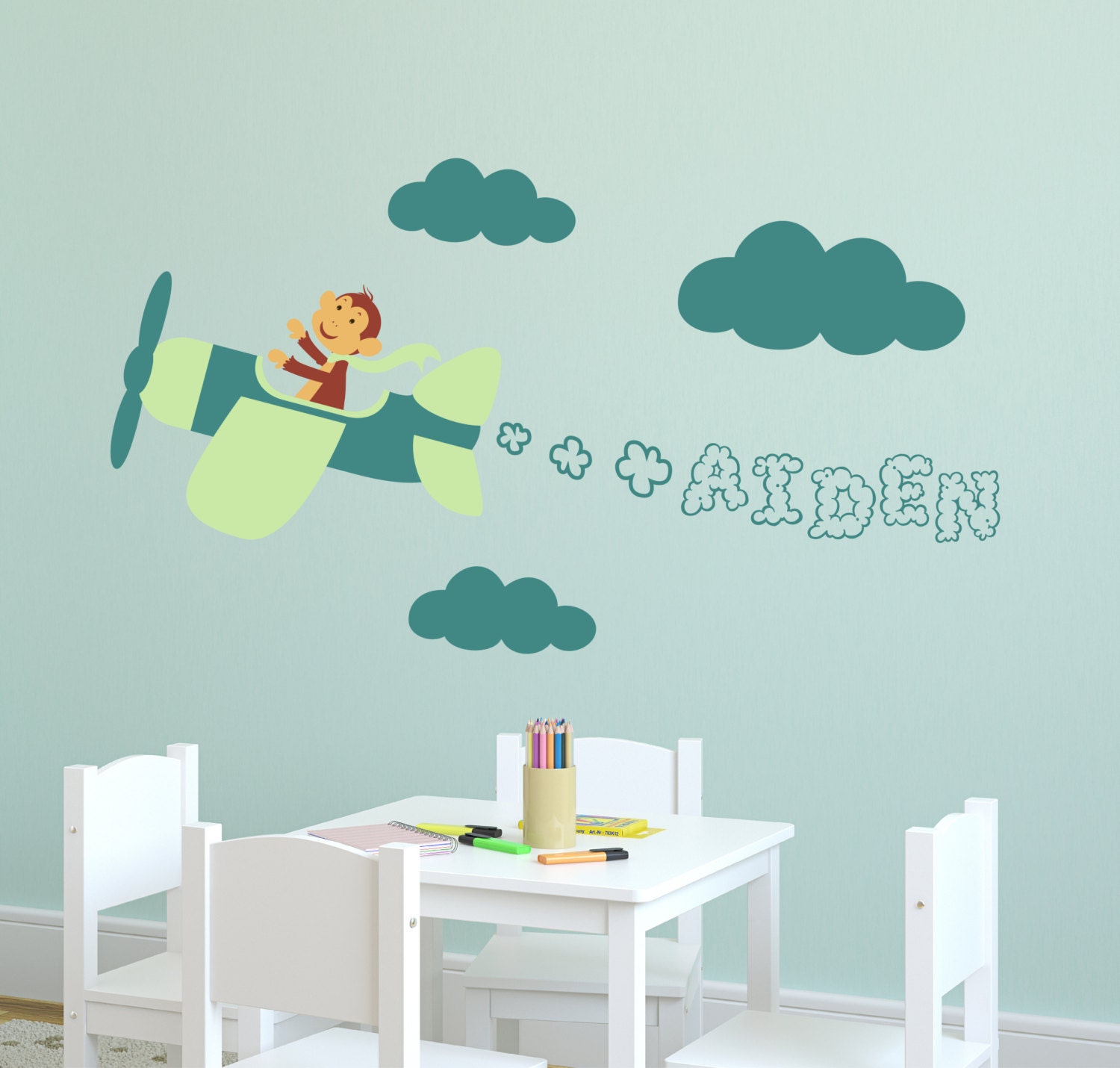 Children Wall Decal Plane with Personalized Name Vinyl Decal