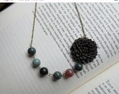 SALE SALE-Flower bib necklace- Asymmetrical necklace- Brown chrysanthemum necklace- Beaded necklace-Jasper beaded necklace-Bib necklace