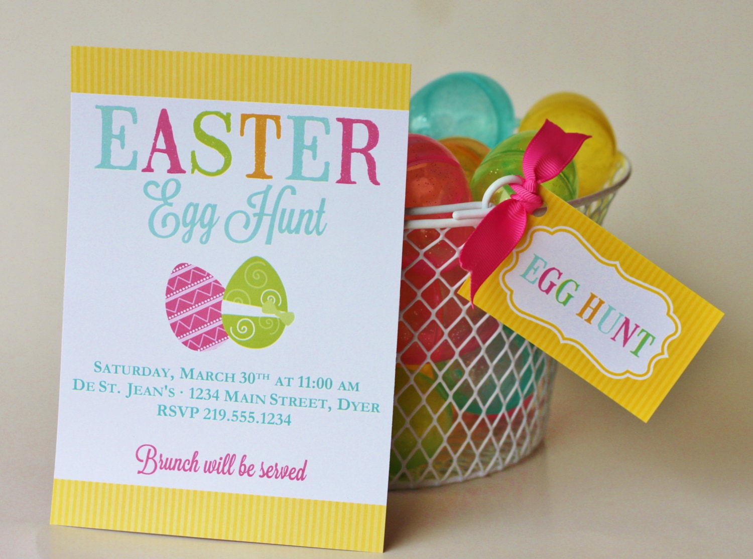 Easter Egg Hunt Printable Party Collection - Invites, Banner, Bottle Wraps, Cupcake Toppers, Tags Colorful Il_170x135