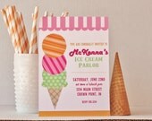 DIY Printable Ice Cream Social Party Invitation Bright Sherber Colors Pink Orange Green Il_170x135