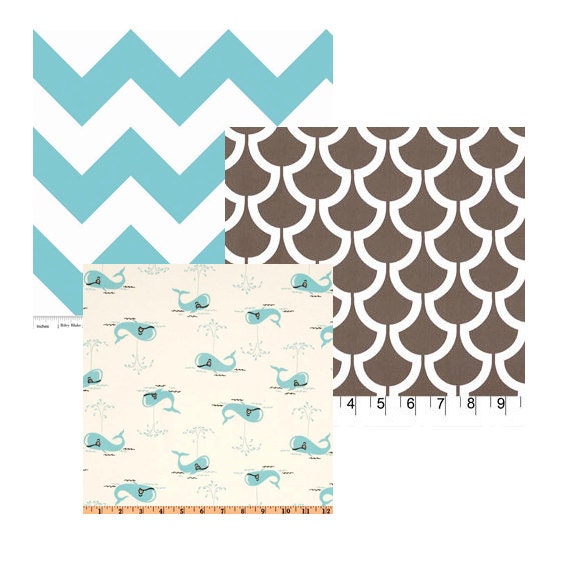 Custom Crib bedding - Aqua and Brown