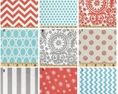 Custom Crib bedding - Coral, Aqua, Grey