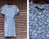 Vintage Blue and Yellow Floral Printed Dress