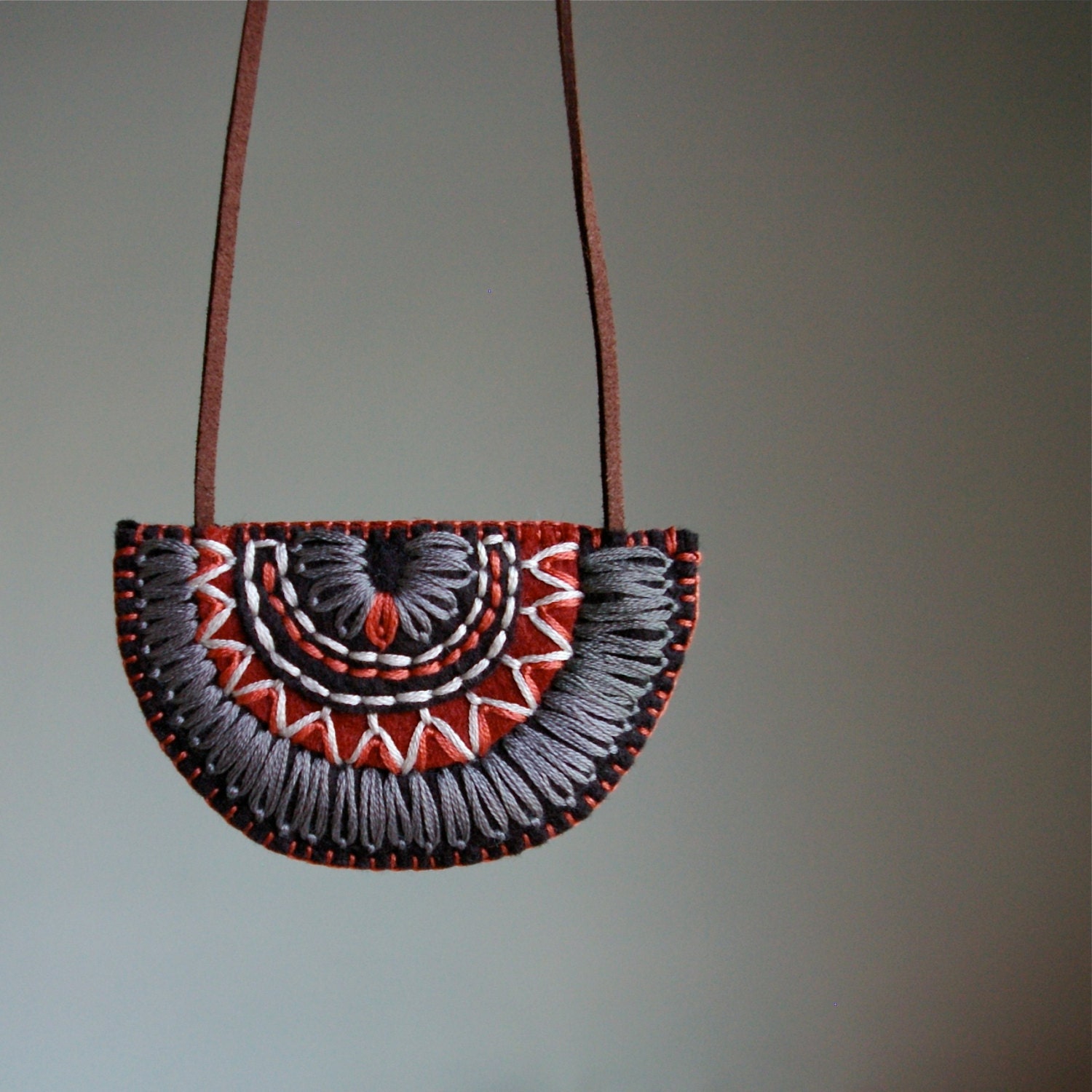 Wool Felt Necklace // Hand Embroidered // LoftFullOfGoodies