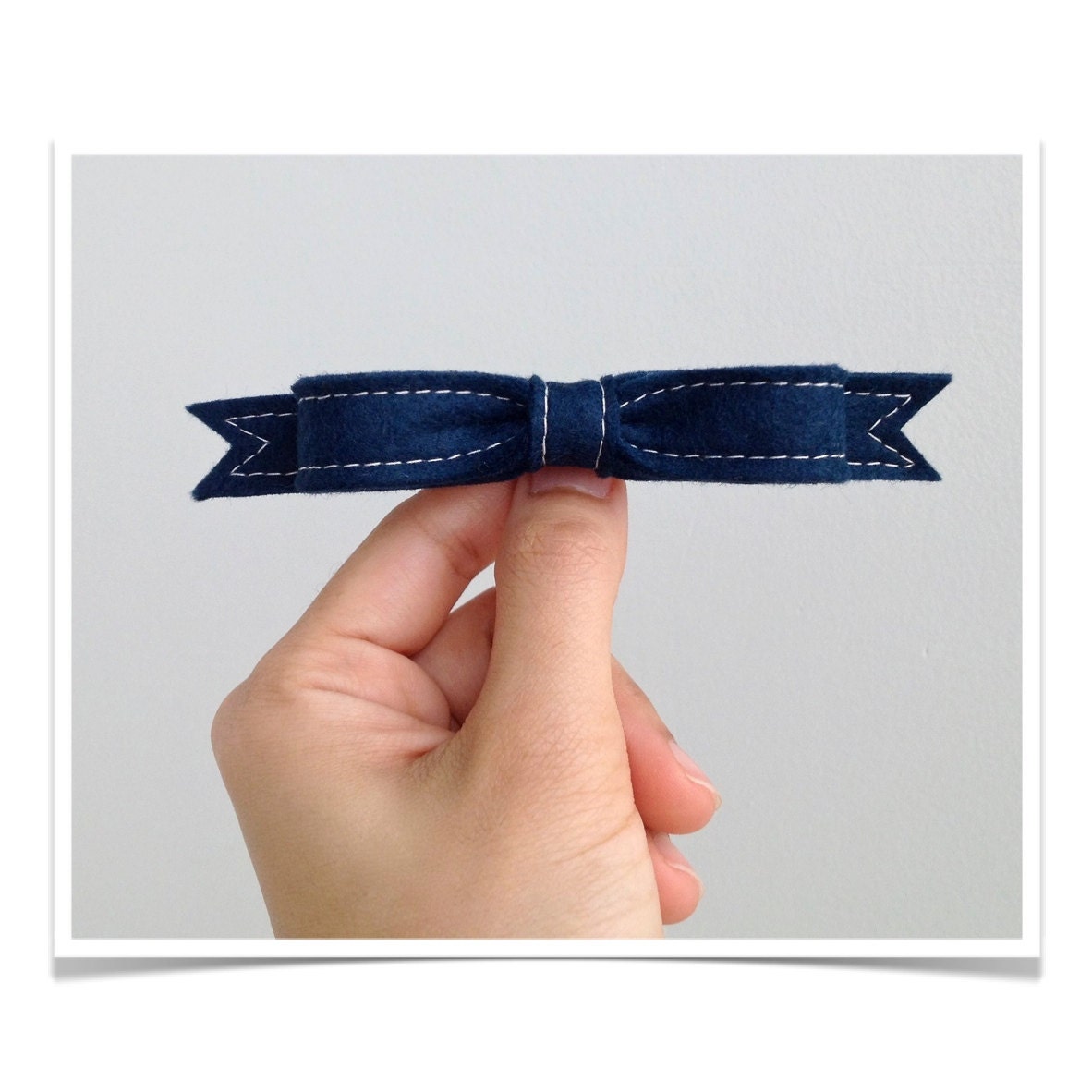 Wool Felt Bow French Barrette // Midnight Blue // LoftFullofGoodies