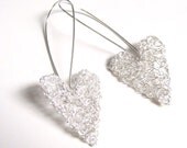 Knitted Heart Earrings, Wire Knit Dangle Earrings
