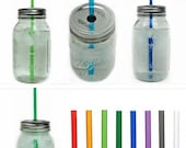 Five Mason Jar To-Go Tumbler Lids - Reusable Canning Jar Tops and Straws - You Pick Colors - 9" Straw