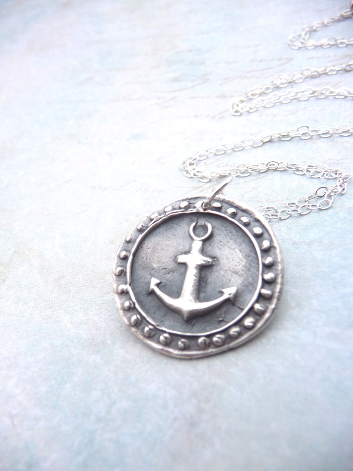Nautical anchor wax seal necklace hand stamped from fine silver