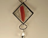 Stained Glass Ornament Clear Water Glass an African Grey Parrot Tail Feather Free Shipping