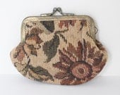 Vintage jacquard floral fabric coin purse
