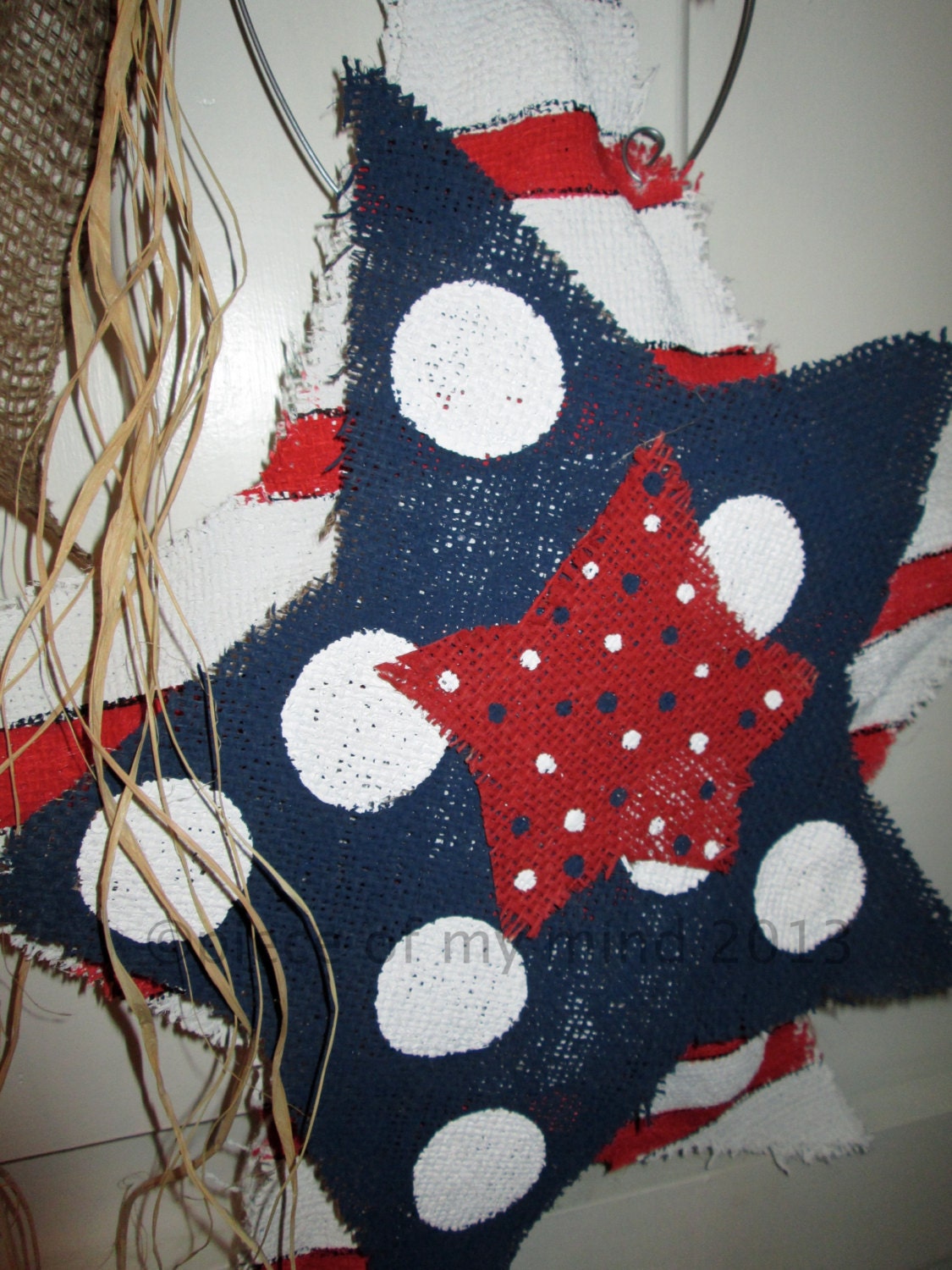 Burlap Stars Red, White and Blue Burlap Door Hanger
