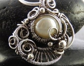 White Freshwater Pearl  Silver Bridal Coral Drop Necklace